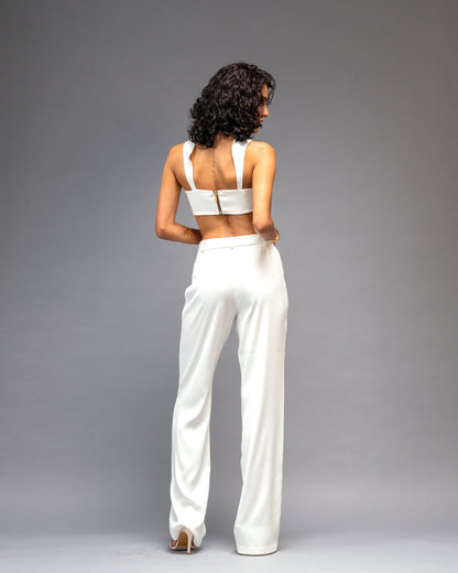 Bare Theory Off-white 2-Piece Coordset - Bralette & Straight Trousers