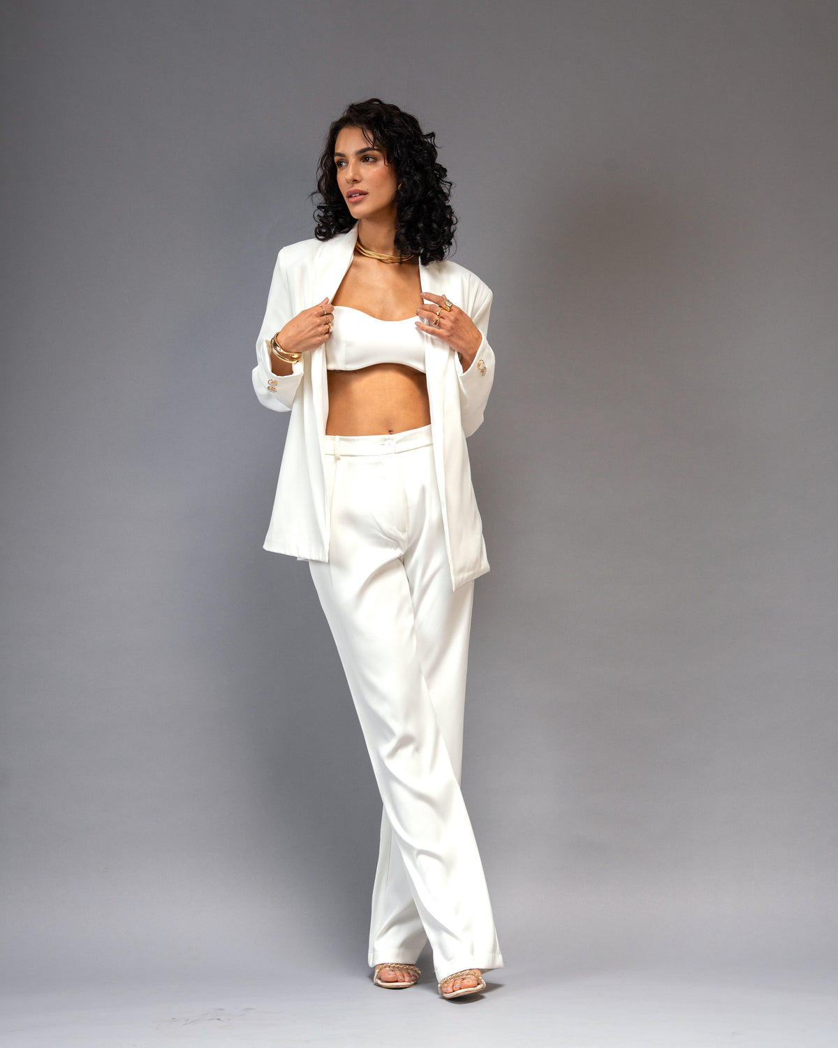 Bare Theory Off-white Three-Piece Coordset - Bralette, Trousers and Open Blazer