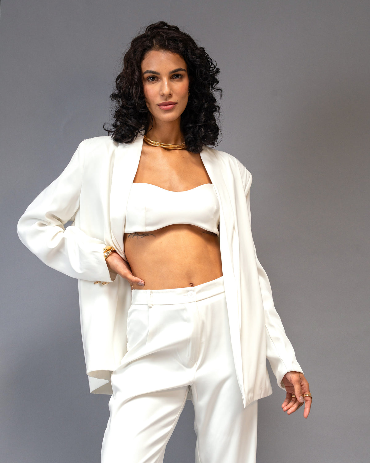 Bare Theory Off-white Open Blazer in Premium Imported Viscose Blend