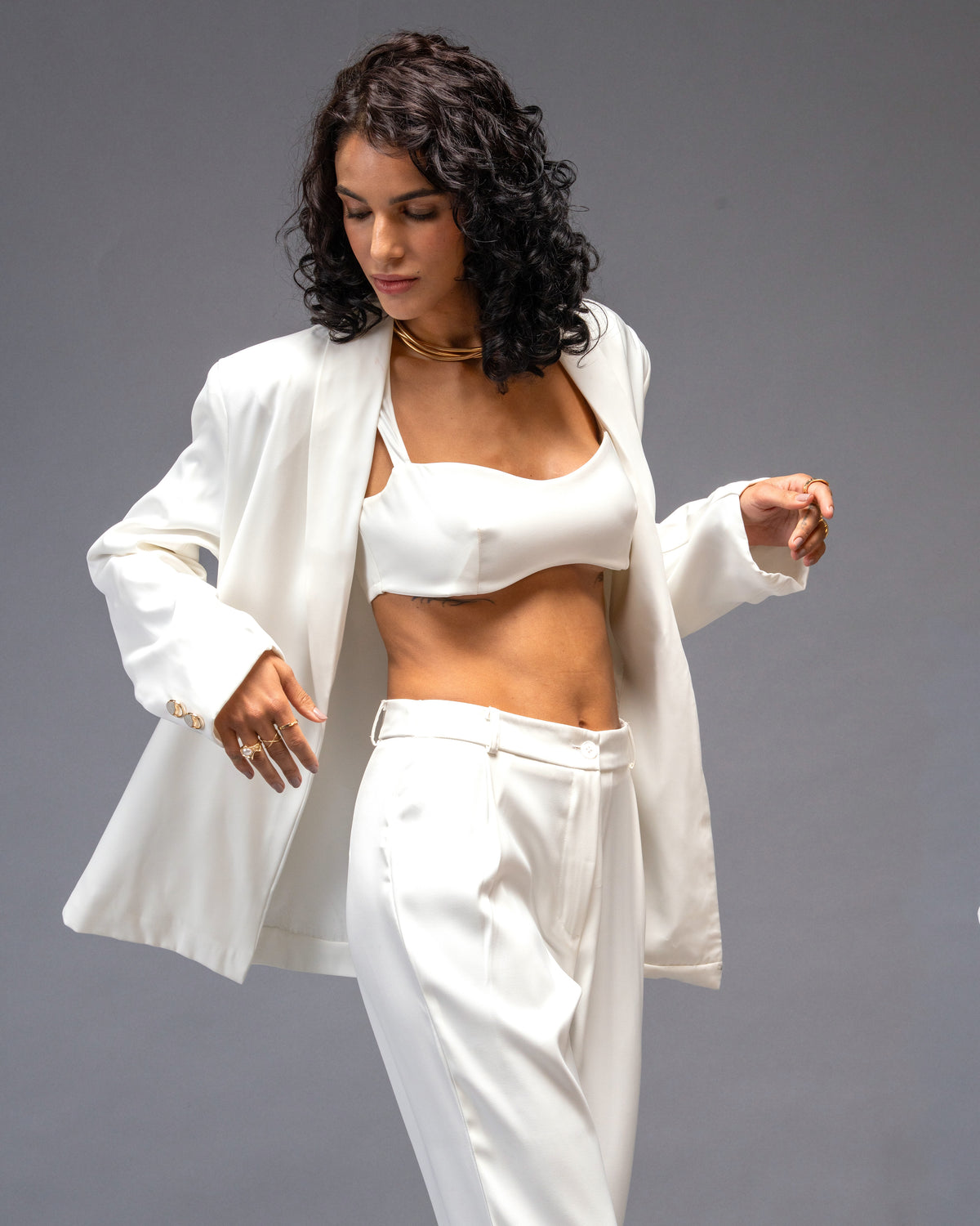 Bare Theory Off-white 2-Piece Coordset - Bralette & Straight Trousers