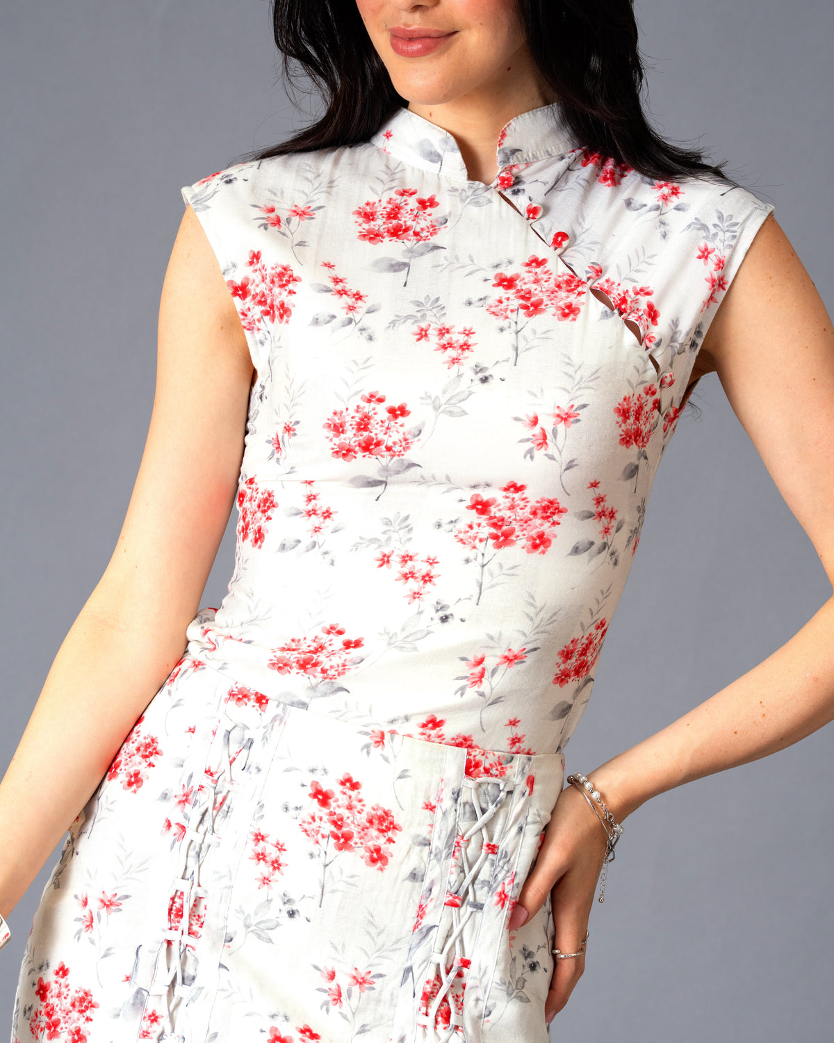 Secret Bloom Floral Rayon Top with Mandarin Collar