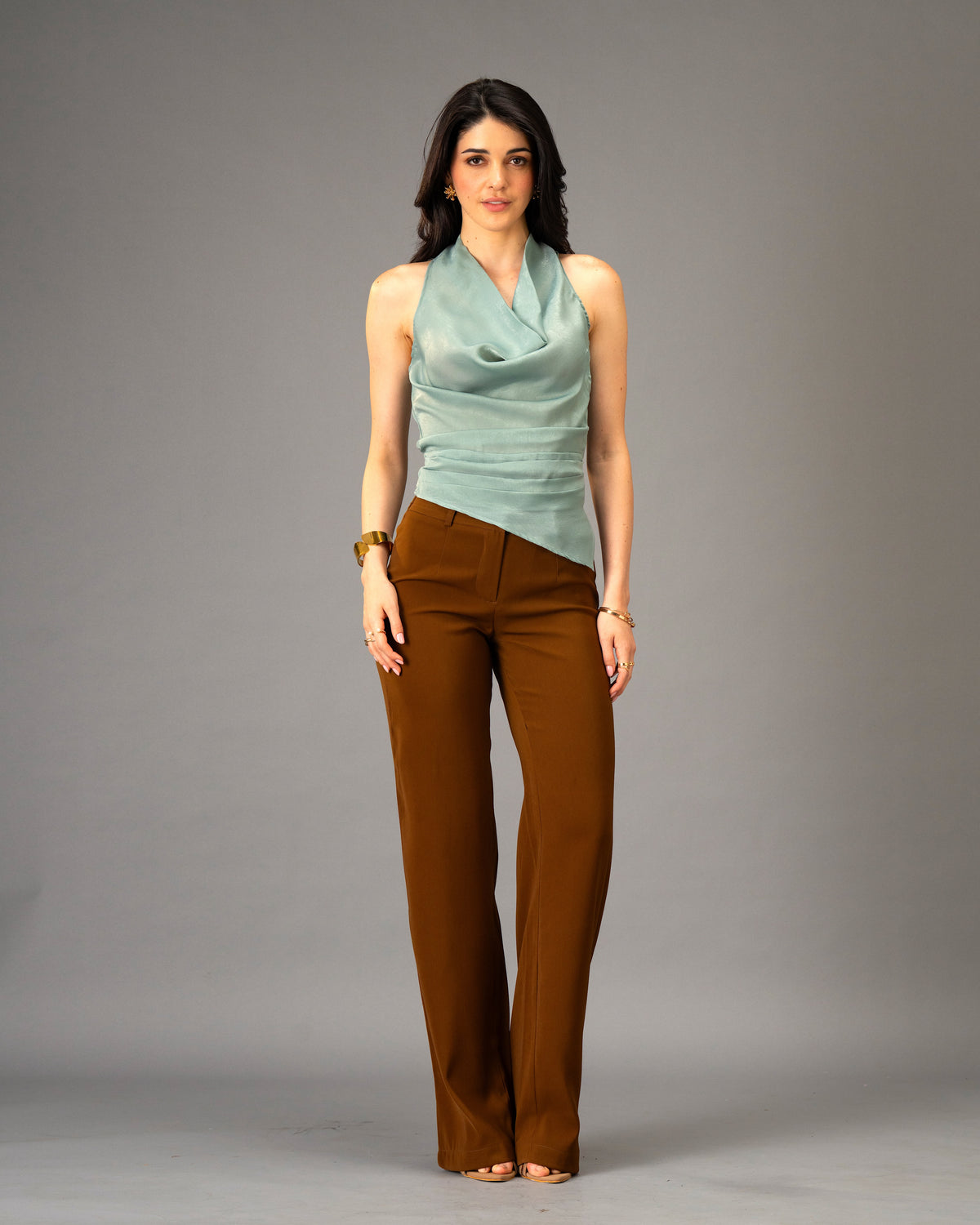 Mocha Silk Brown Color Straight Trousers