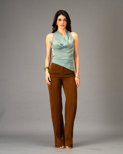 Mocha Silk Brown Color Straight Trousers