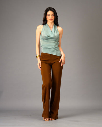 Mocha Silk Brown Color Straight Trousers