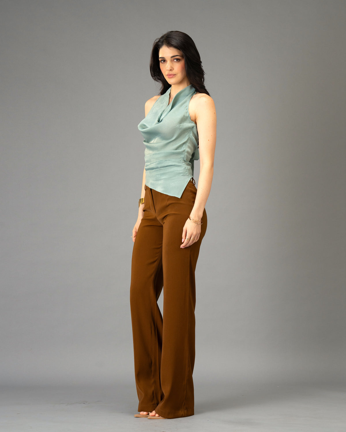 Mocha Silk Brown Color Straight Trousers