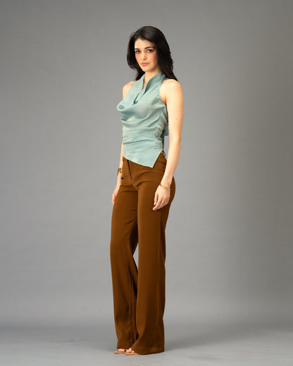 Mocha Silk Brown Color Straight Trousers