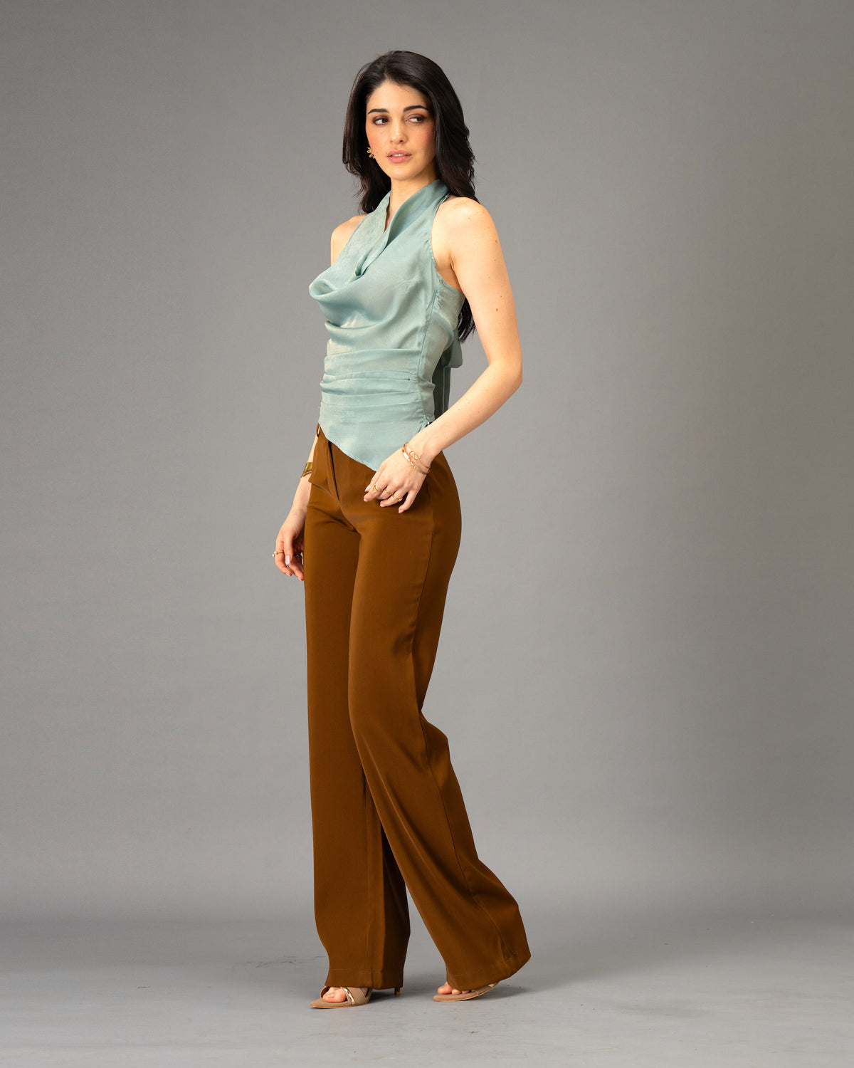 Mocha Silk Brown Color Straight Trousers