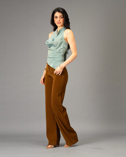 Mocha Silk Brown Color Straight Trousers