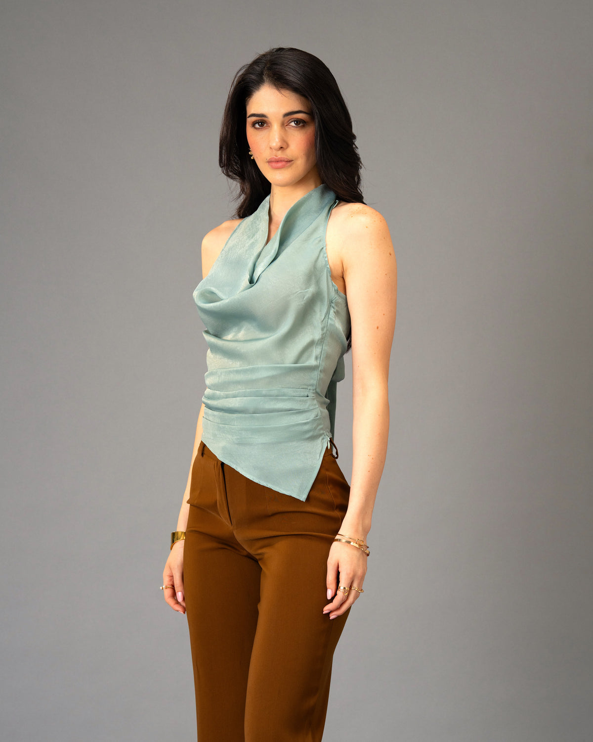Mocha Silk Brown Color Straight Trousers