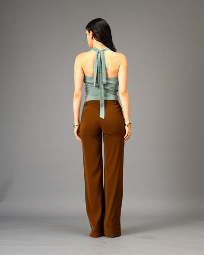 Mocha Silk Brown Color Straight Trousers
