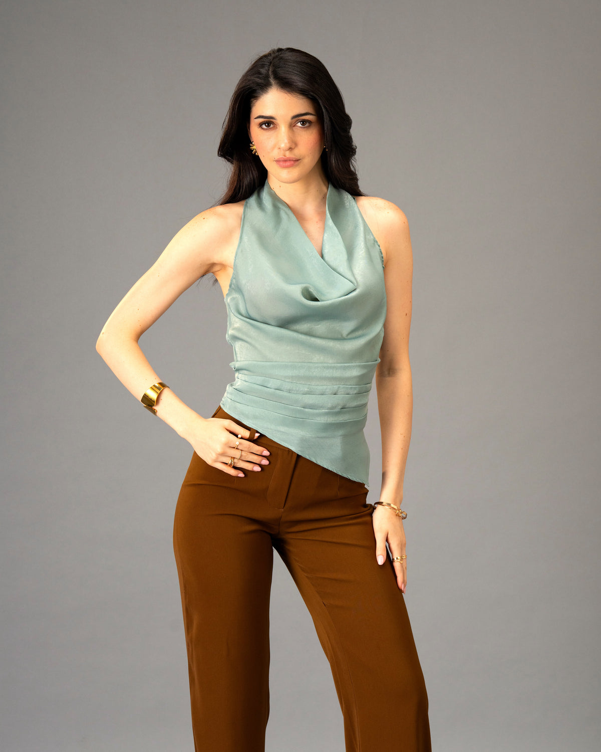 Mocha Silk Brown Color Straight Trousers