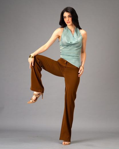 Mocha Silk Brown Color Straight Trousers