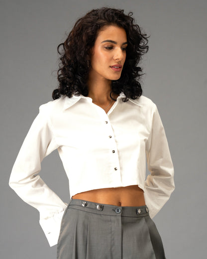 Silver State Grey 3-piece Co-Ord Set - Corset Top, Cropped White Shirt and Wide Leg Trousers