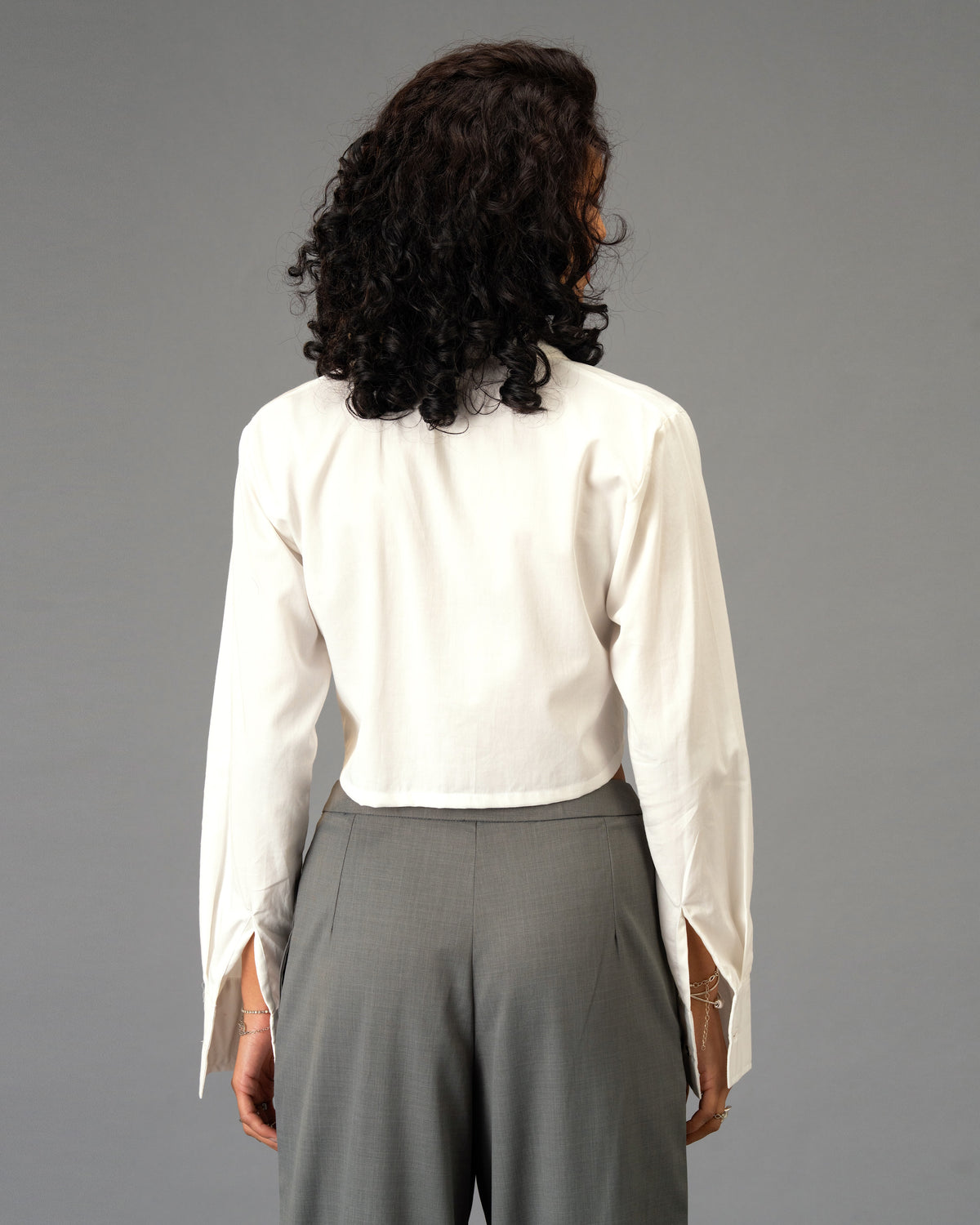 Silver State Cropped Premium Cotton Satin White Shirt