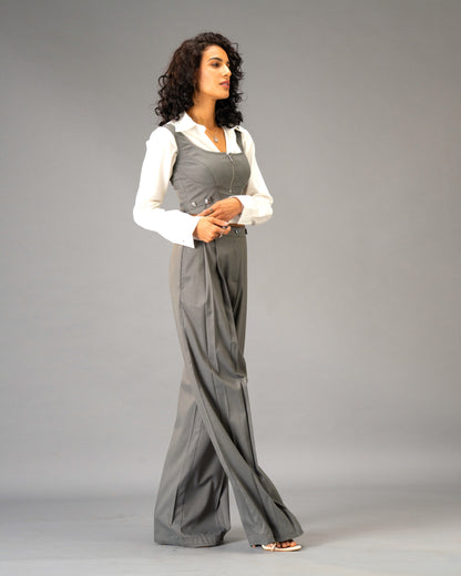 Silver State Grey Corset Top with Silver Flower Detail and Metallic Zipper front and back