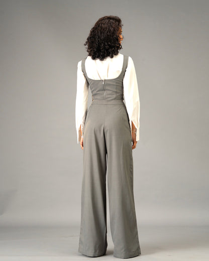 Silver State Grey Corset Top with Silver Flower Detail and Metallic Zipper front and back
