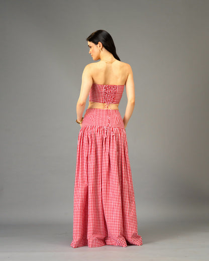 Poppy Field Orange Gingham Tiered Maxi Skirt
