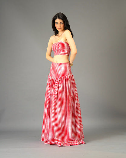 Poppy Field Orange Gingham Tiered Maxi Skirt