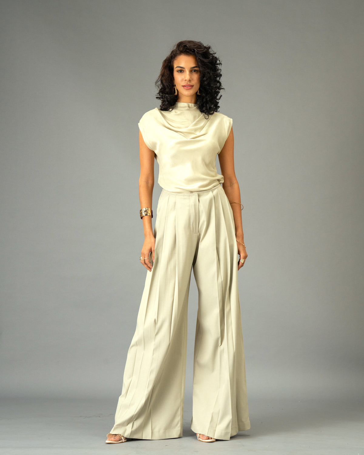 Sage Mist Soft Sage Satin Draped Top