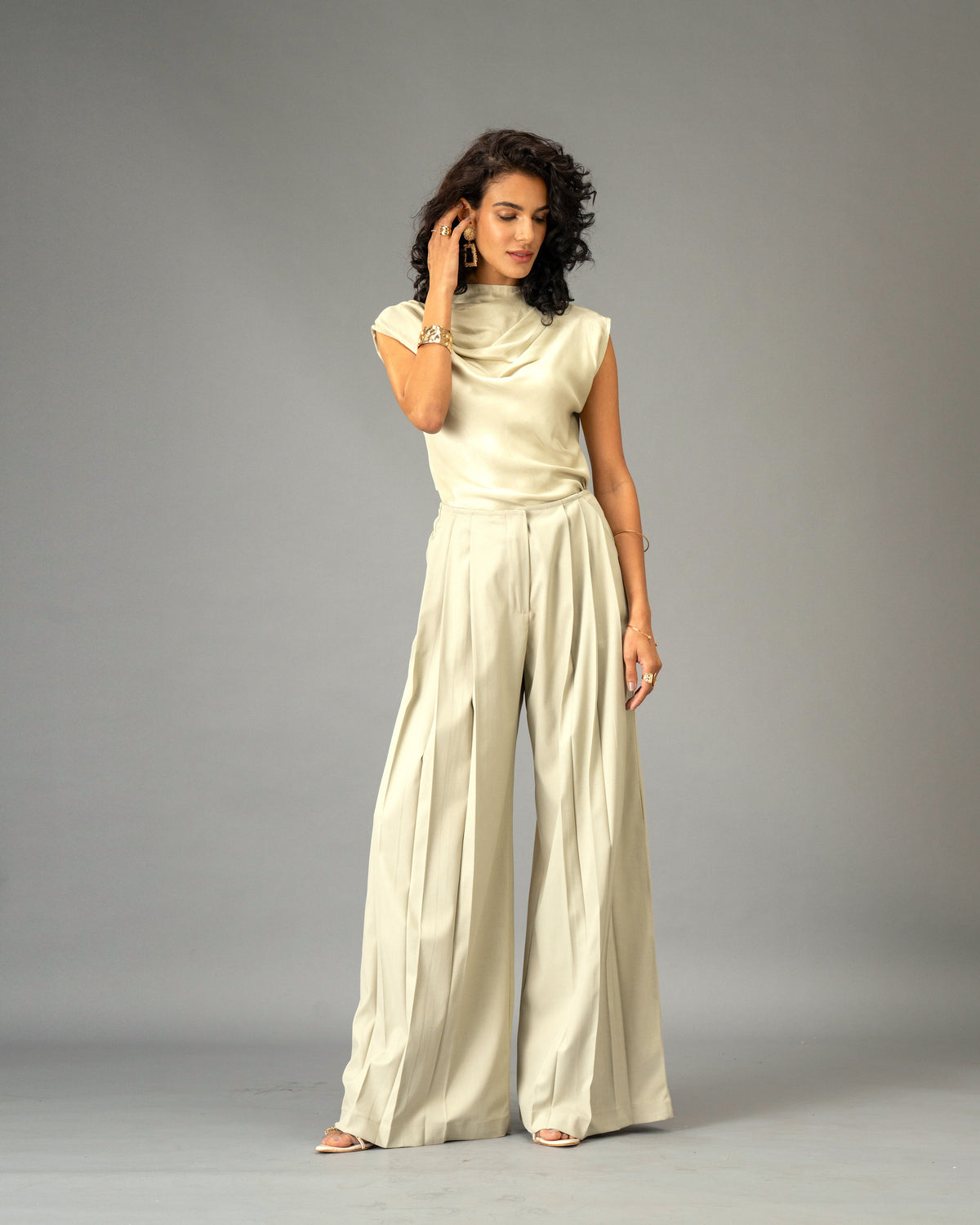 Sage Mist Soft Sage Satin Draped Top