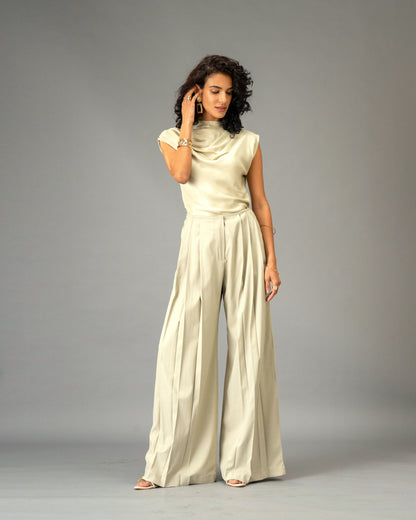 Sage Mist Soft Sage Satin Draped Top