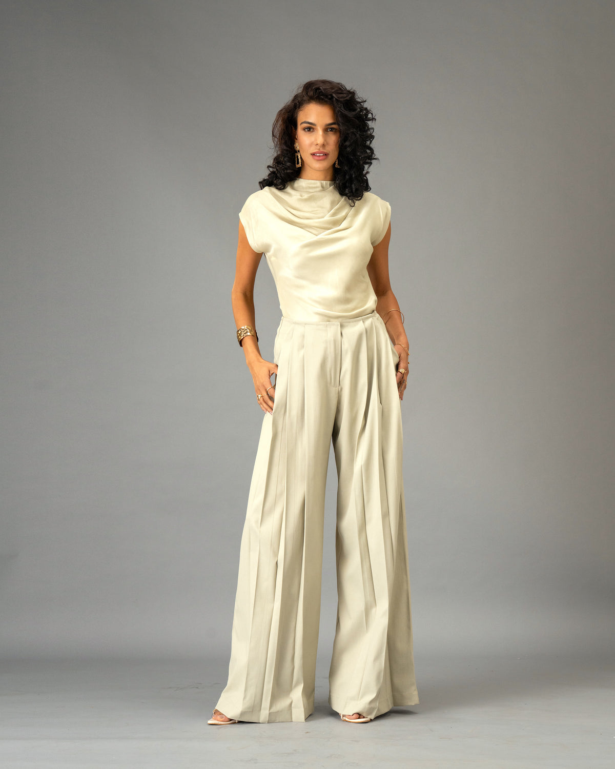 Sage Mist Soft Sage Satin Draped Top