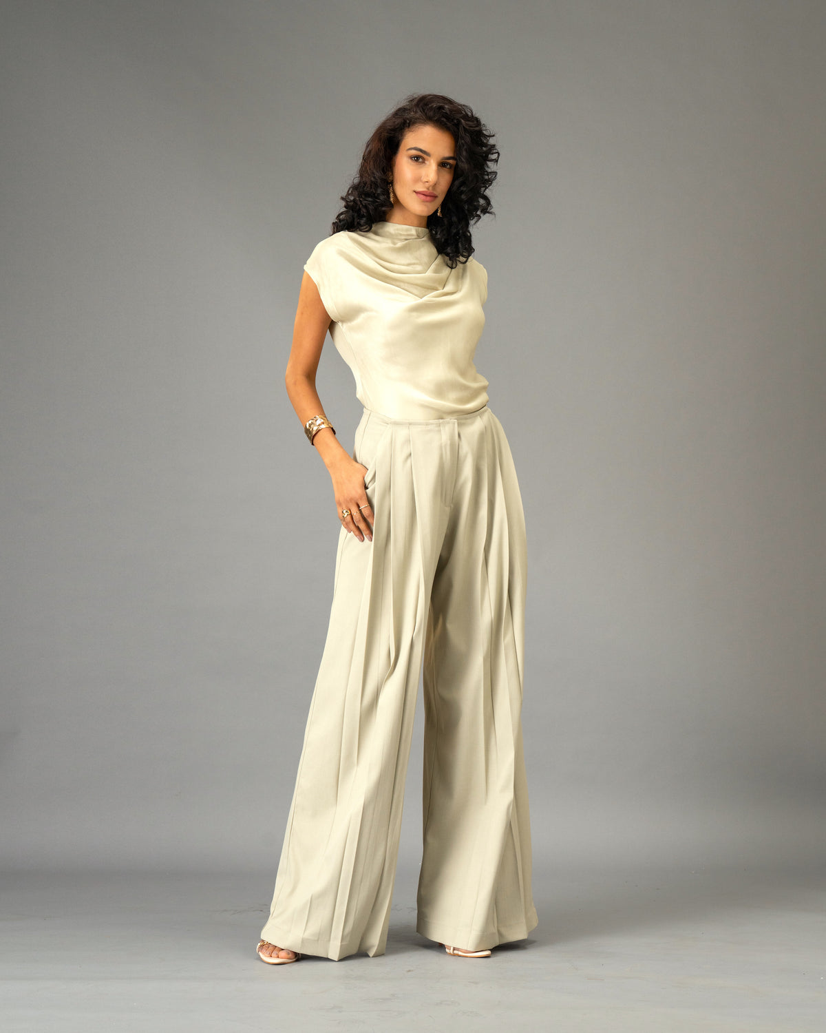 Sage Mist Soft Sage Satin Draped Top