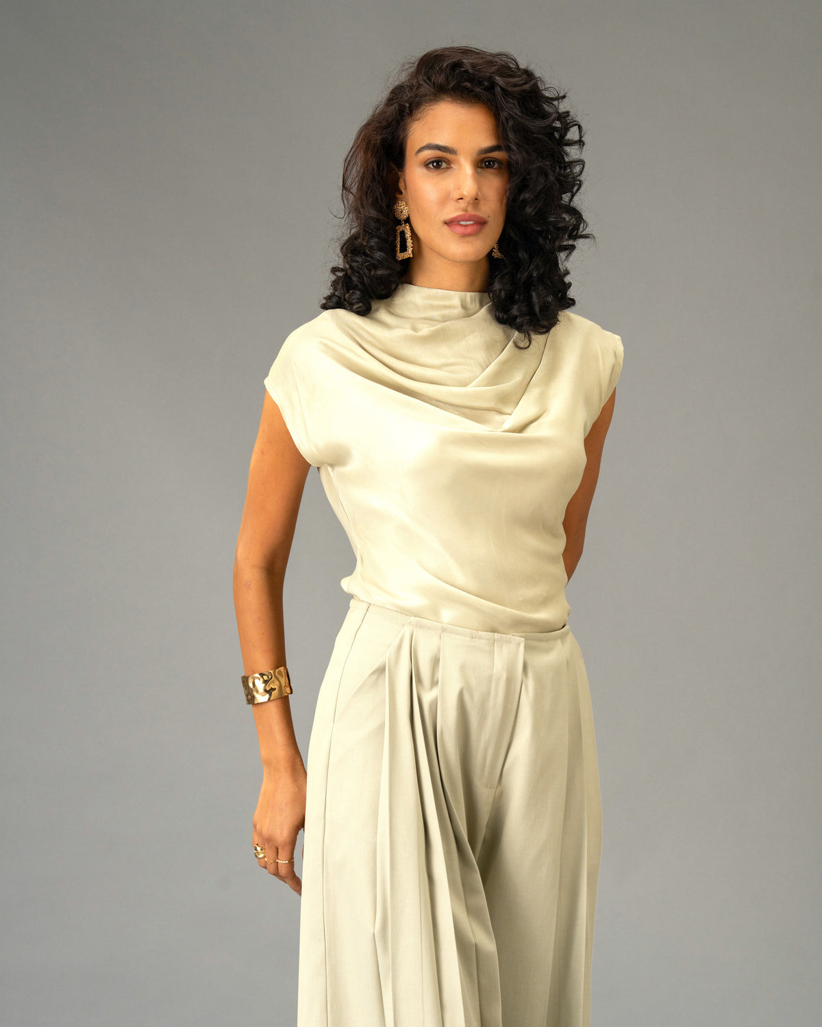 Sage Mist Soft Sage Satin Draped Top