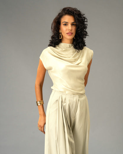 Sage Mist Soft Sage Satin Draped Top