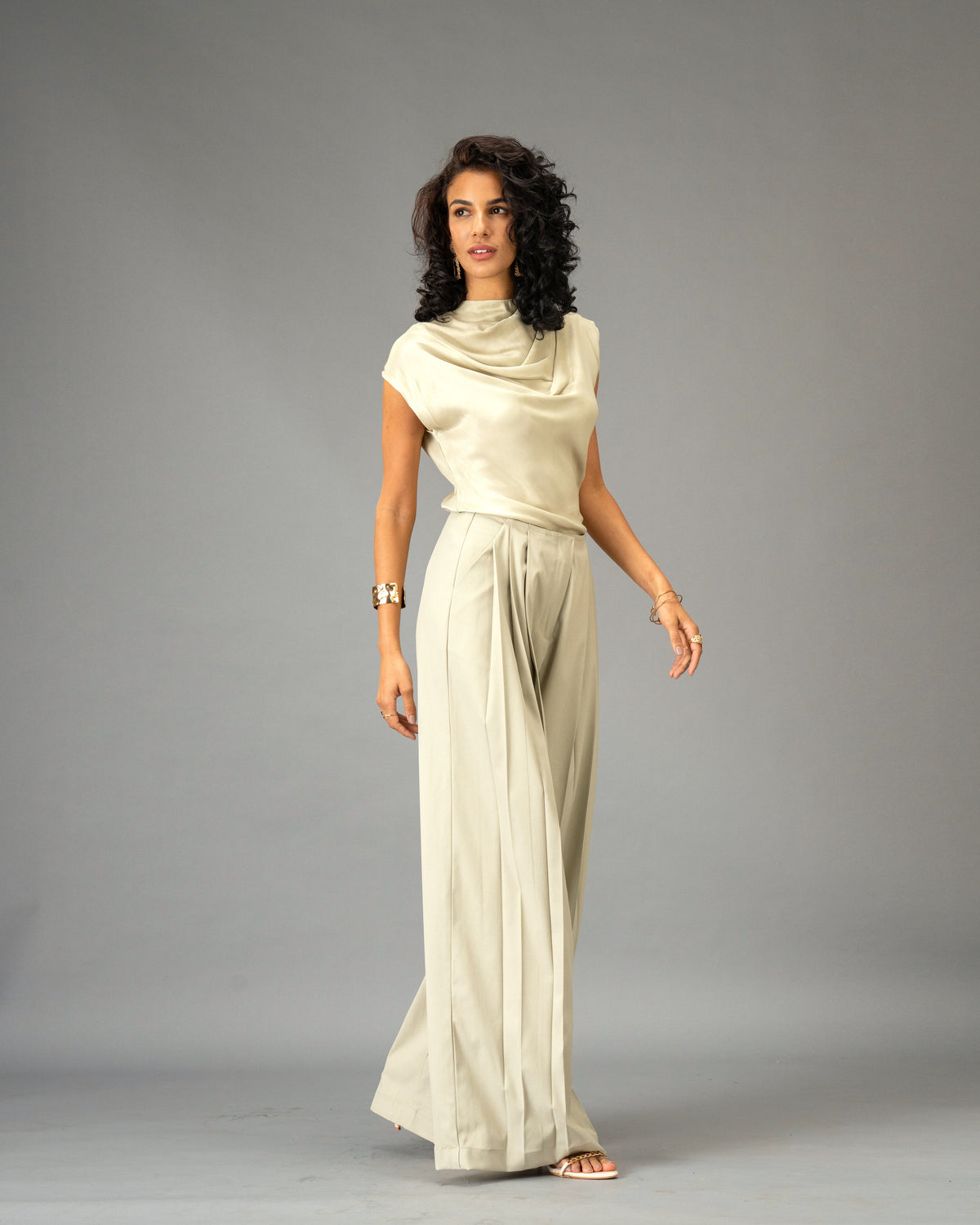 Sage Mist Soft Sage Satin Draped Top