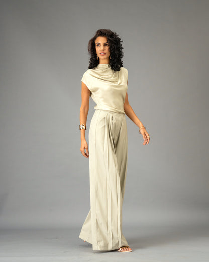 Sage Mist Soft Sage Satin Draped Top