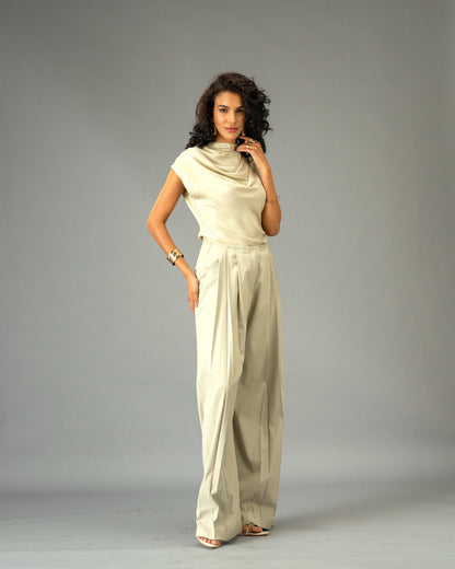 Sage Mist Soft Sage Satin Draped Top