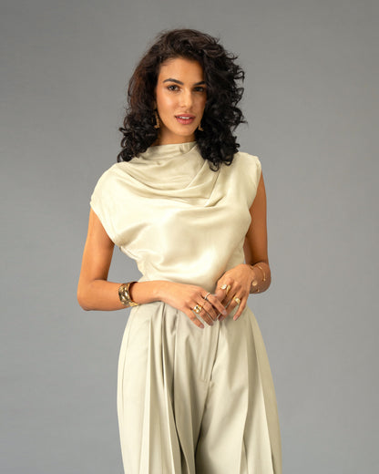 Sage Mist Soft Sage Satin Draped Top