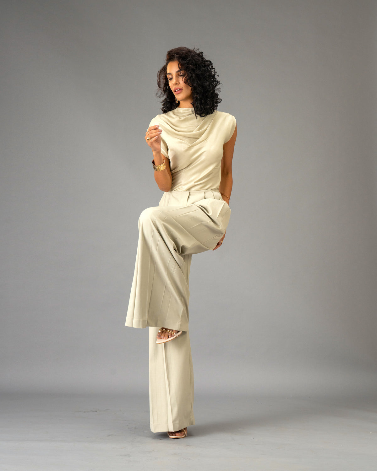 Sage Mist Soft Sage Satin Draped Top
