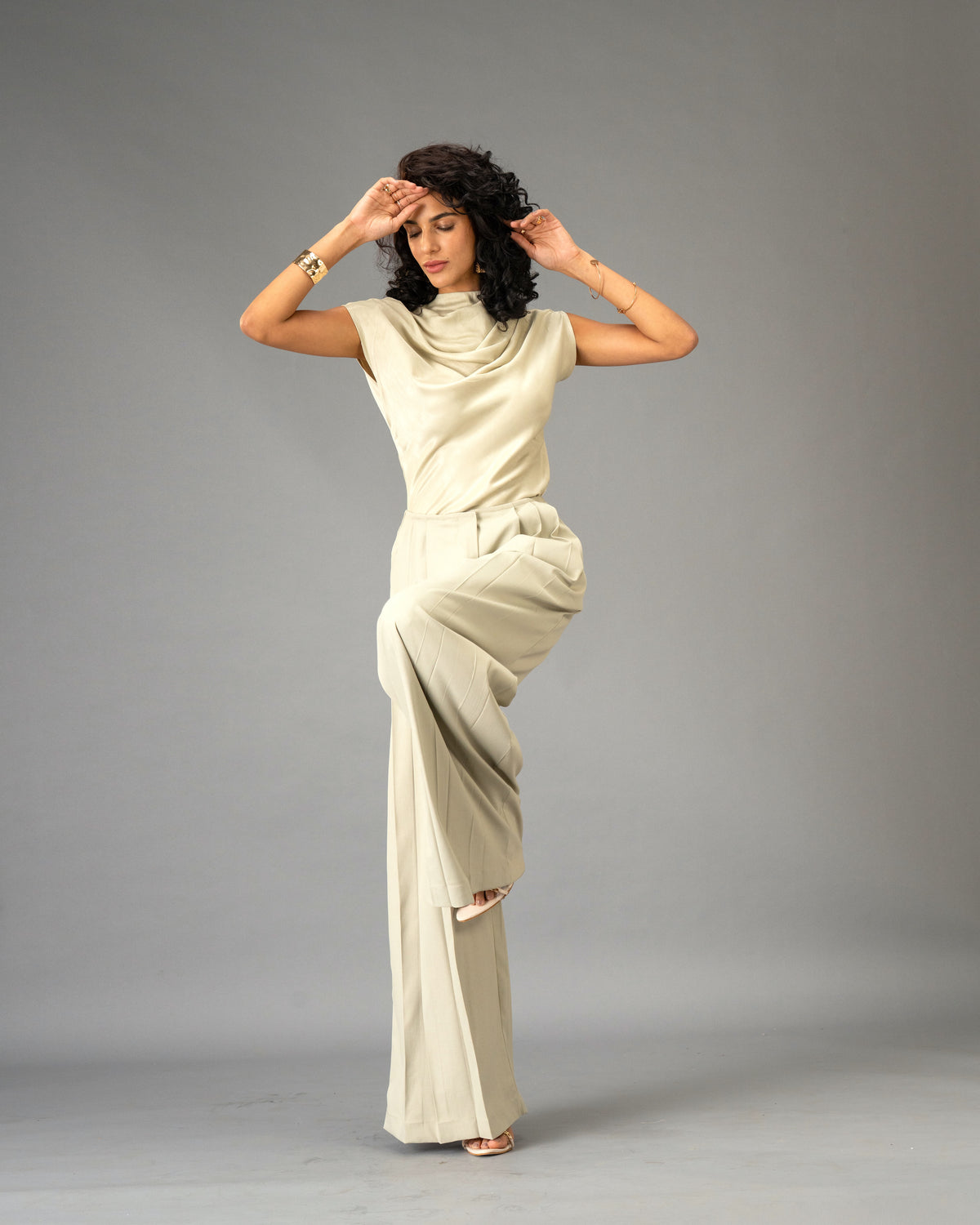 Sage Mist Soft Sage Satin Draped Top