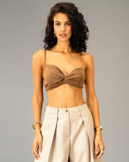 Dark Honey Imported Suede Stretchable Knot Bralette