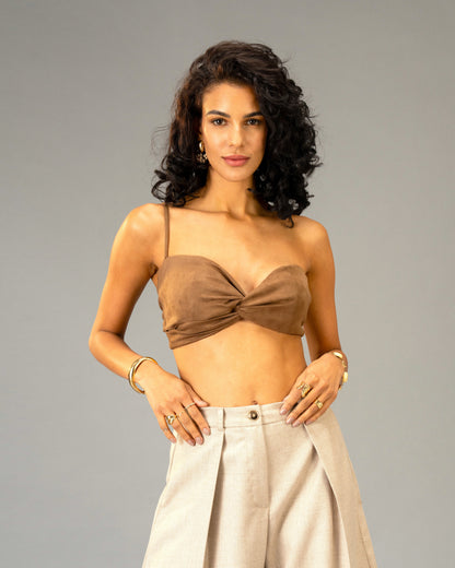 Dark Honey Imported Suede Stretchable Knot Bralette
