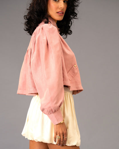 Rose Stone Dusty Pink Cropped Imported Lightweight Brushed Suede Jacket