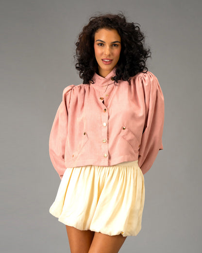 Rose Stone Dusty Pink Cropped Imported Lightweight Brushed Suede Jacket