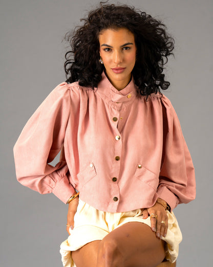 Rose Stone Dusty Pink Cropped Imported Lightweight Brushed Suede Jacket