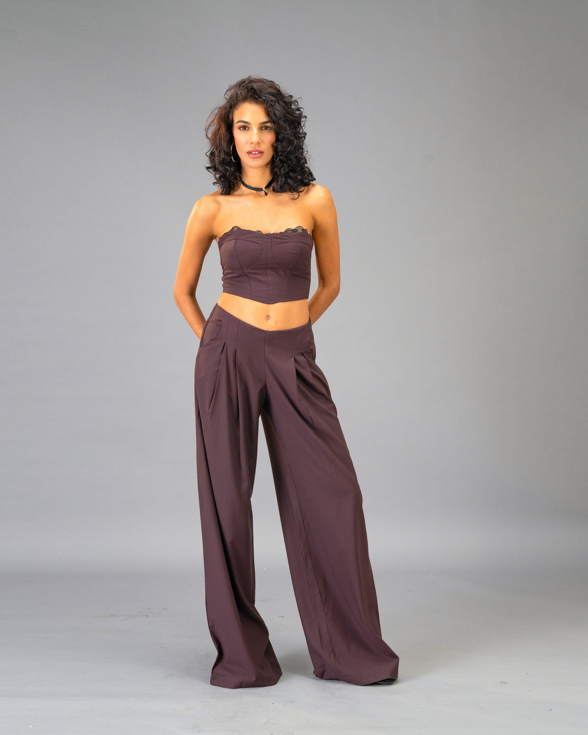 Plum Moon Deep Plum Wide Leg Trousers