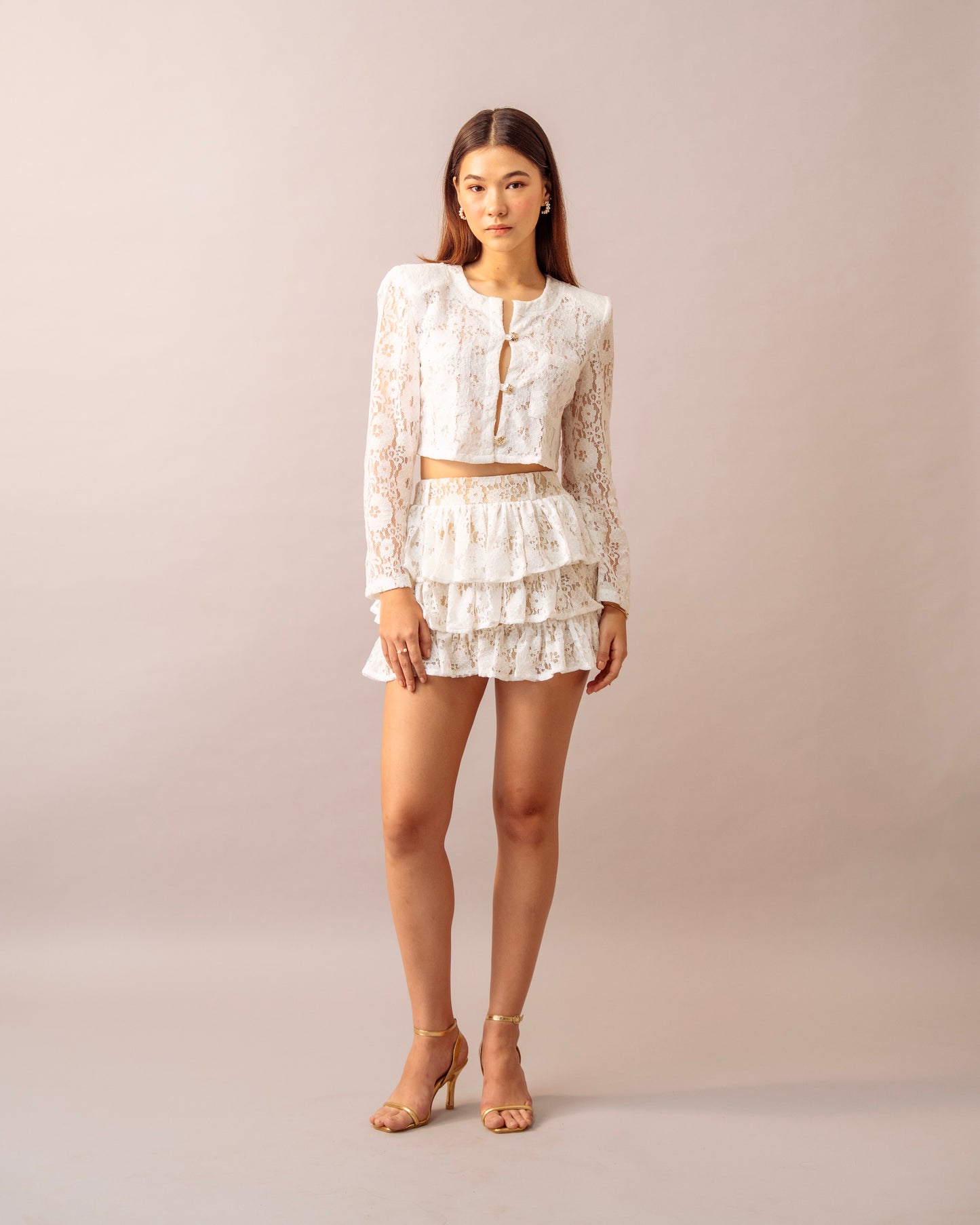 Petal Light Top  – Ivory Lace jacket with lycra tube top inner for Women