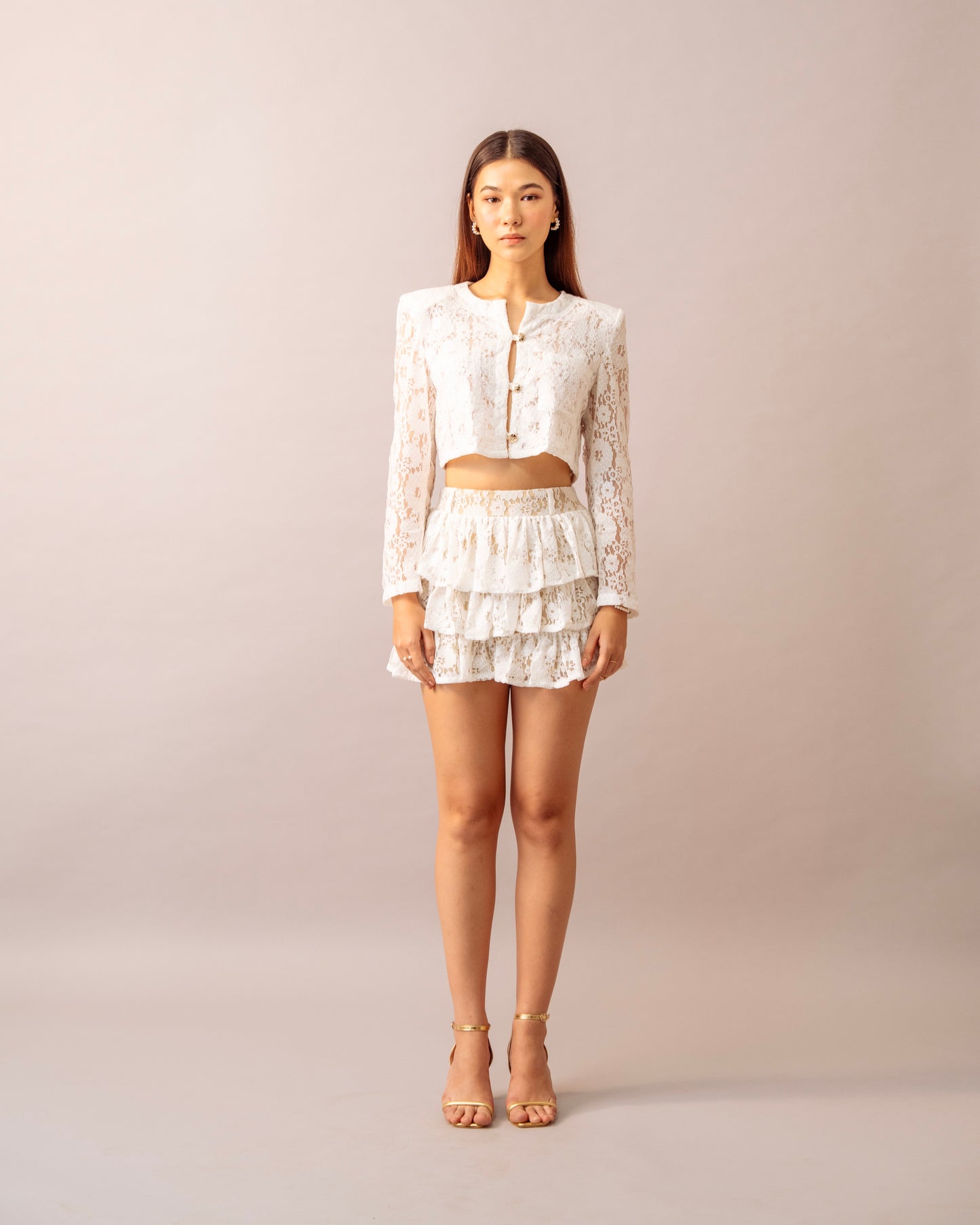 Petal Light Top  – Ivory Lace jacket with lycra tube top inner for Women