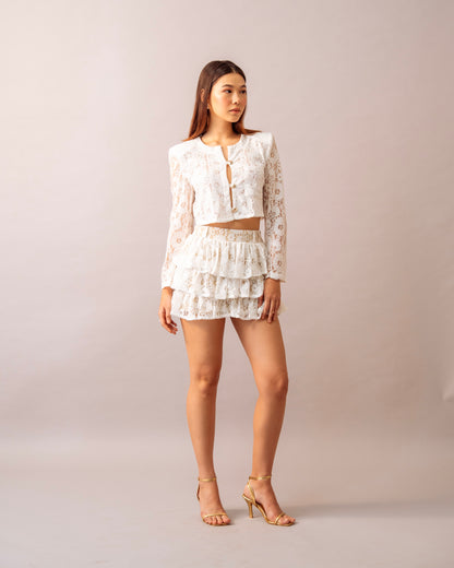 Petal Light Top  – Ivory Lace jacket with lycra tube top inner for Women