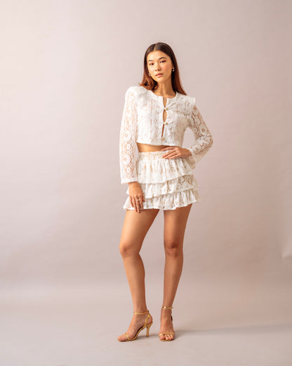 Petal Light Top  – Ivory Lace jacket with lycra tube top inner for Women