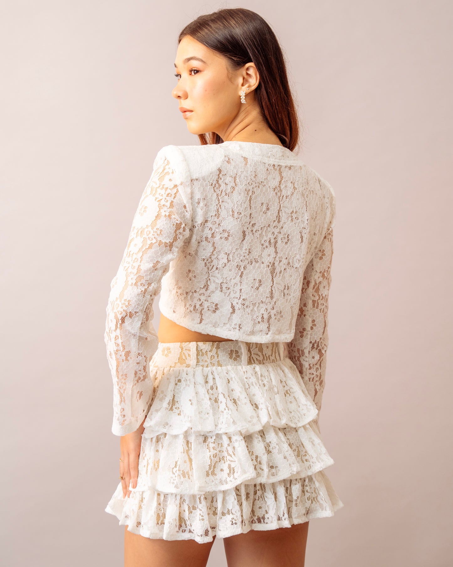 Petal Light Top  – Ivory Lace jacket with lycra tube top inner for Women