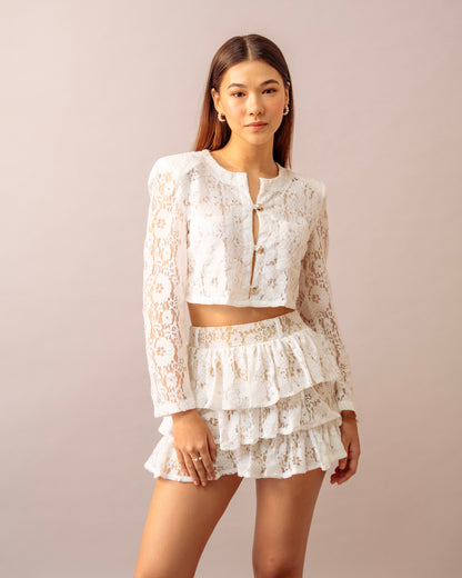 Petal Light Top  – Ivory Lace jacket with lycra tube top inner for Women
