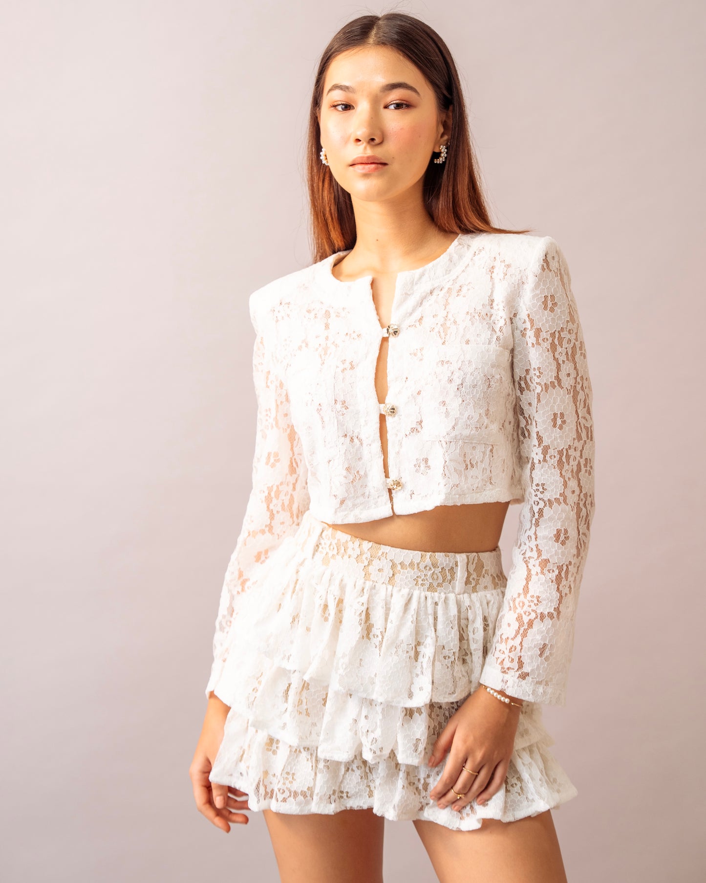 Petal Light Top  – Ivory Lace jacket with lycra tube top inner for Women