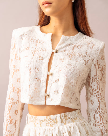 Petal Light Top  – Ivory Lace jacket with lycra tube top inner for Women