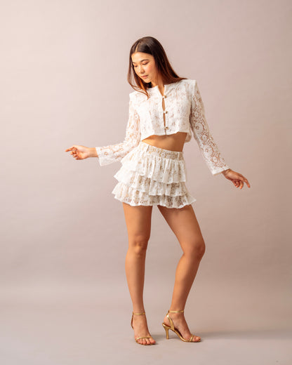 Petal Light Top  – Ivory Lace jacket with lycra tube top inner for Women